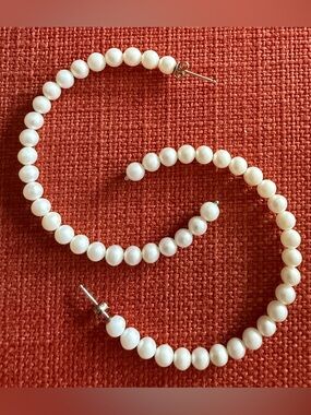 EFFY Sterling Silver 4mm Fresh Water pearl hoop earrings, new